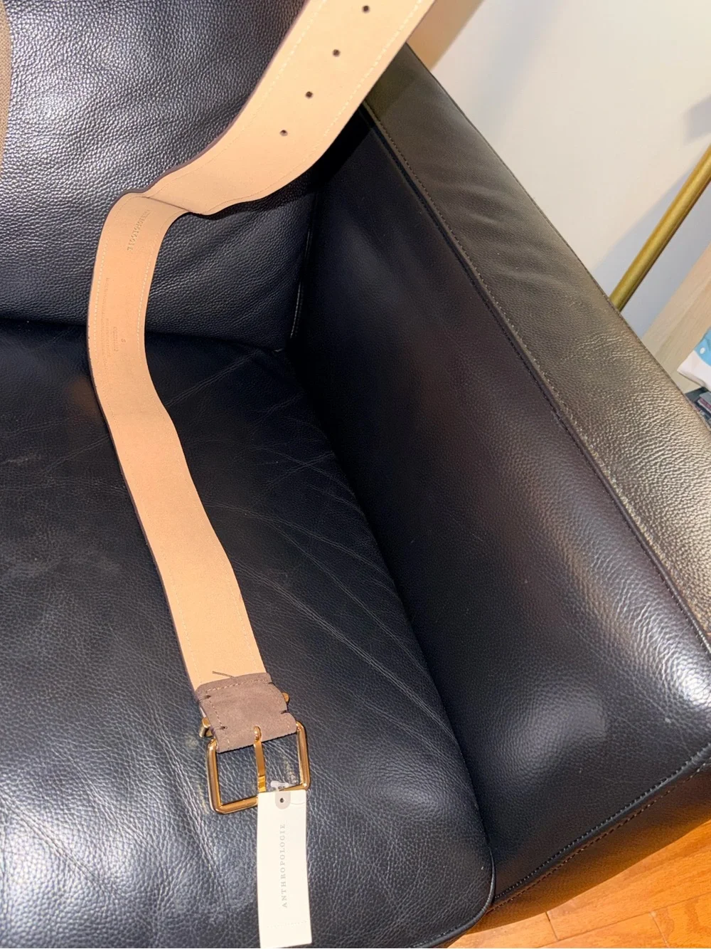 Anthropologie Brown Suede Belt with Gold Buckle 100% authentic Genuine Leather